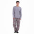 Men Fall Pajama Set Light Grey Buttoned Sweatshirt + Maroon x Light grey checkered Pants